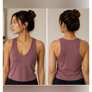 Athleta Aurora Ribbed Tank Top - Women XS - Dusty Rose/Pink V-Neck Activewear
